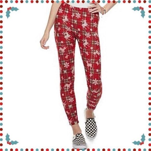 NWT SO Hatchi Holiday Leggings Red Plaid Reindeer - Picture 1 of 8